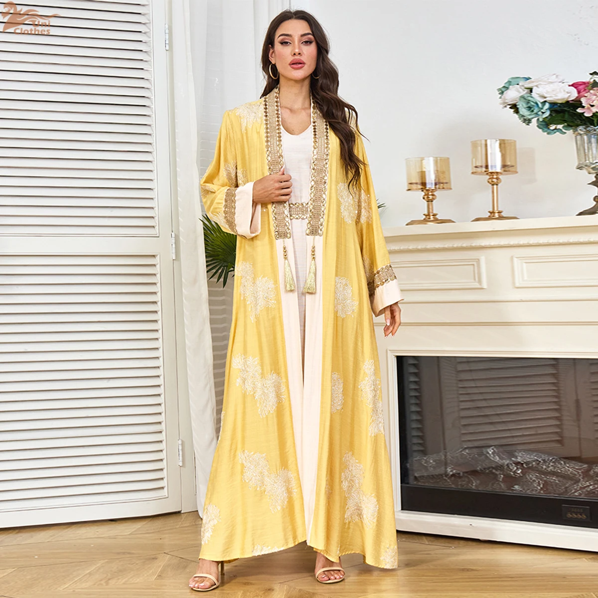 

Uni Muslim Dress Suit Cardigan Abaya Women Eid Dresses Long Robe 2 Piece Set Kaftan Jalabiya Embroidery Ramadan Dubai Vestidos