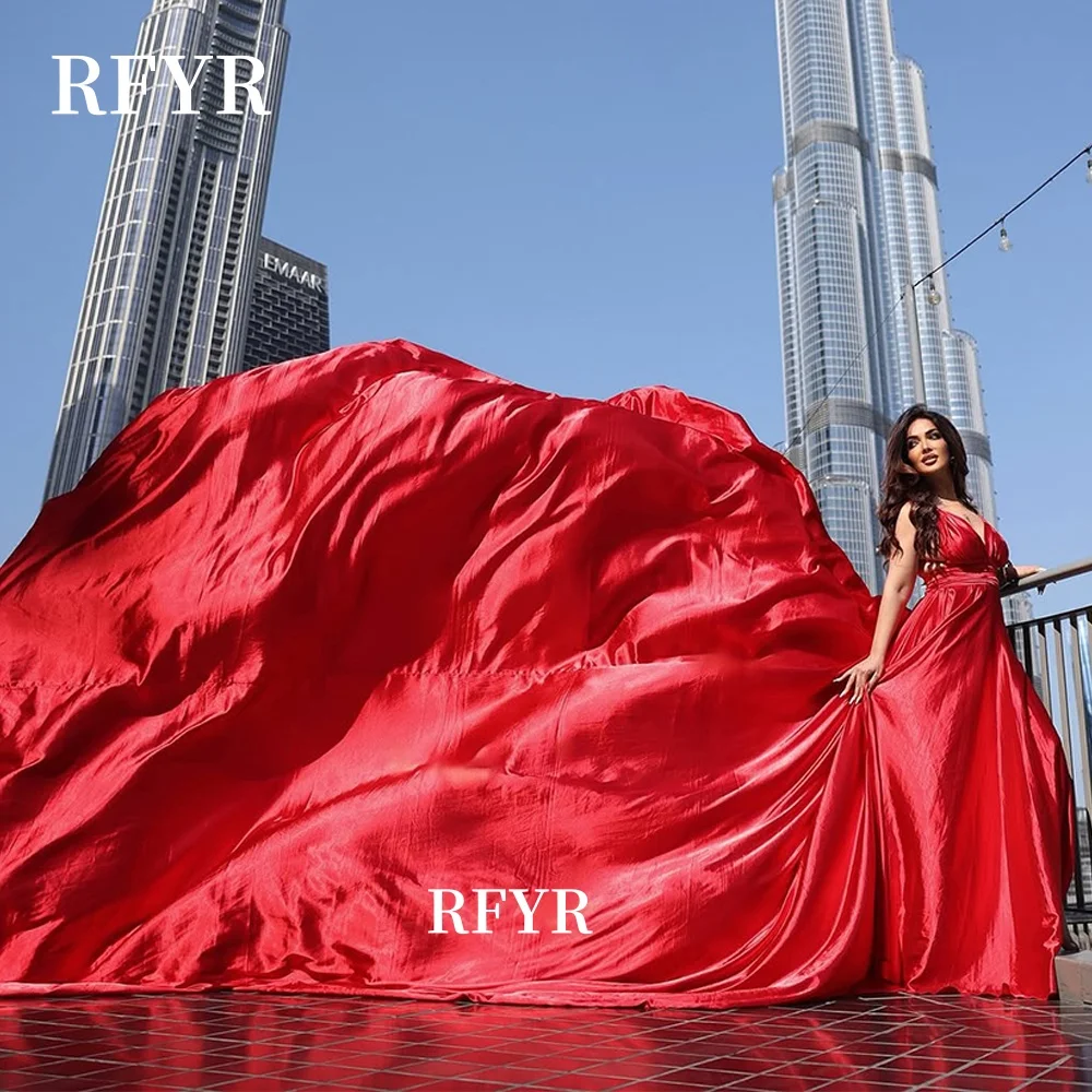 

RFYR A Line Evening Dress Long Train Party Dresses Flying Dress Celebrity Gala Dress for Arabic Women فساتين منا Customized