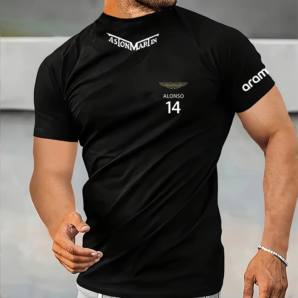 Aston Martin F1 Sommer Mock Neck Schnelltrocknendes Sport-Kurzarm-T-Shirt