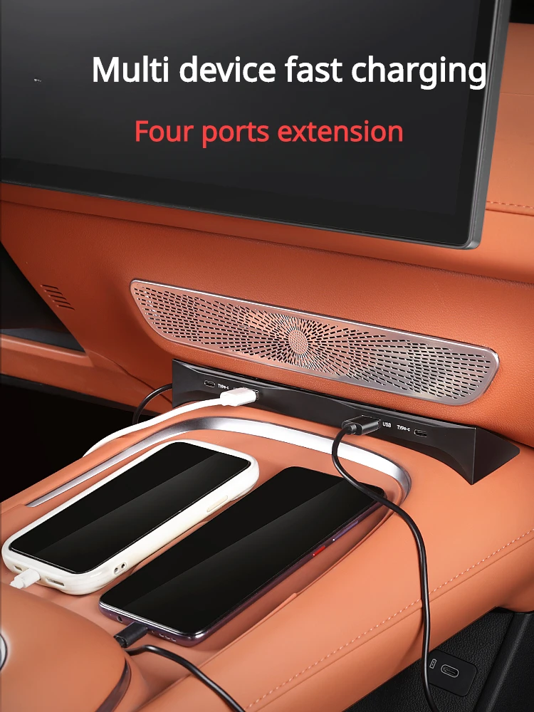 For Changan Deepal S07 2023 Docking Station 90W Quick Charger 4 Ports USB Type C Shunt Hub Console Smart Splitter Extension