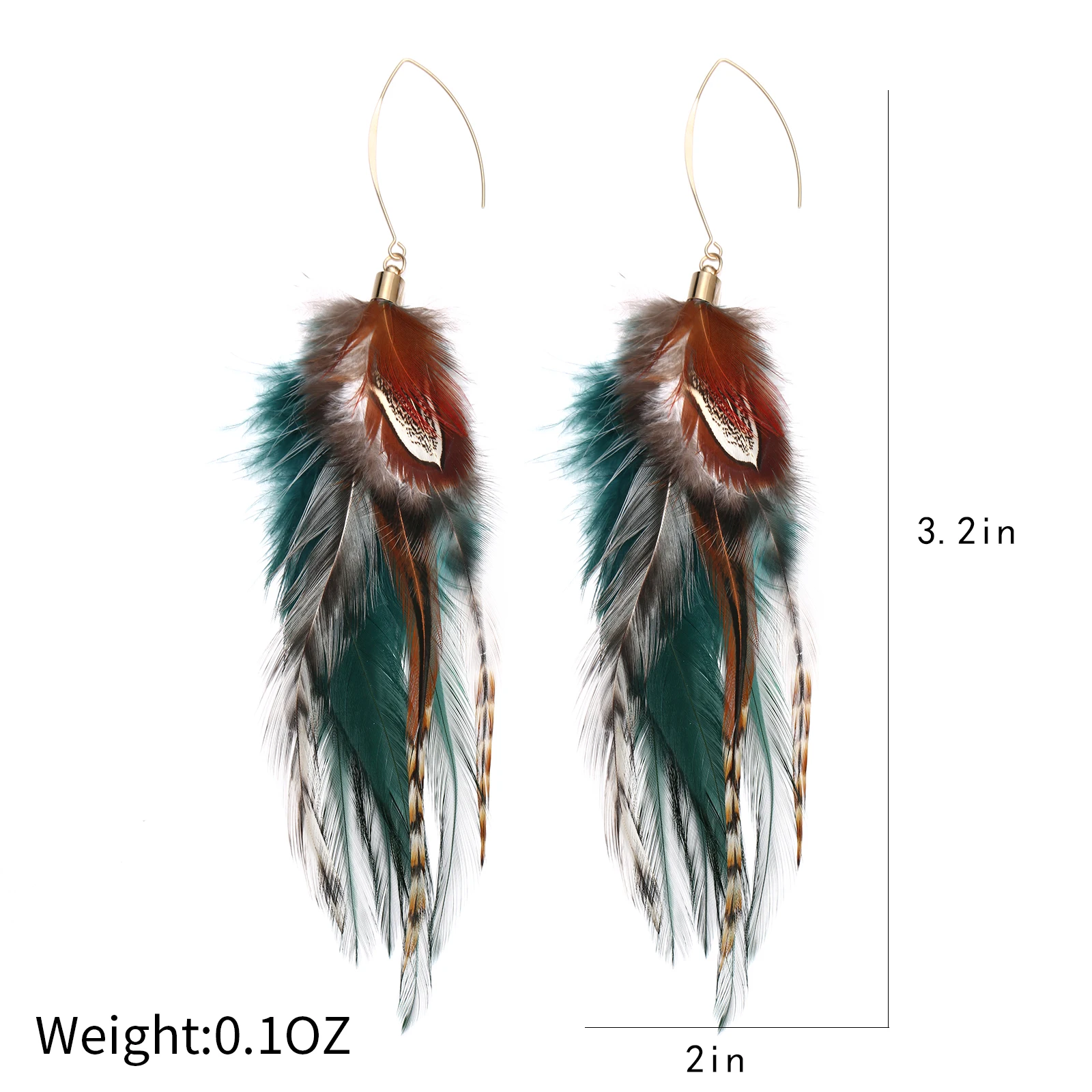 lureme Bohemian Style Multicolor Pheasant Feathers Dangle Earrings for Women Girls Large Feather Drop Earrings(er006405-1)