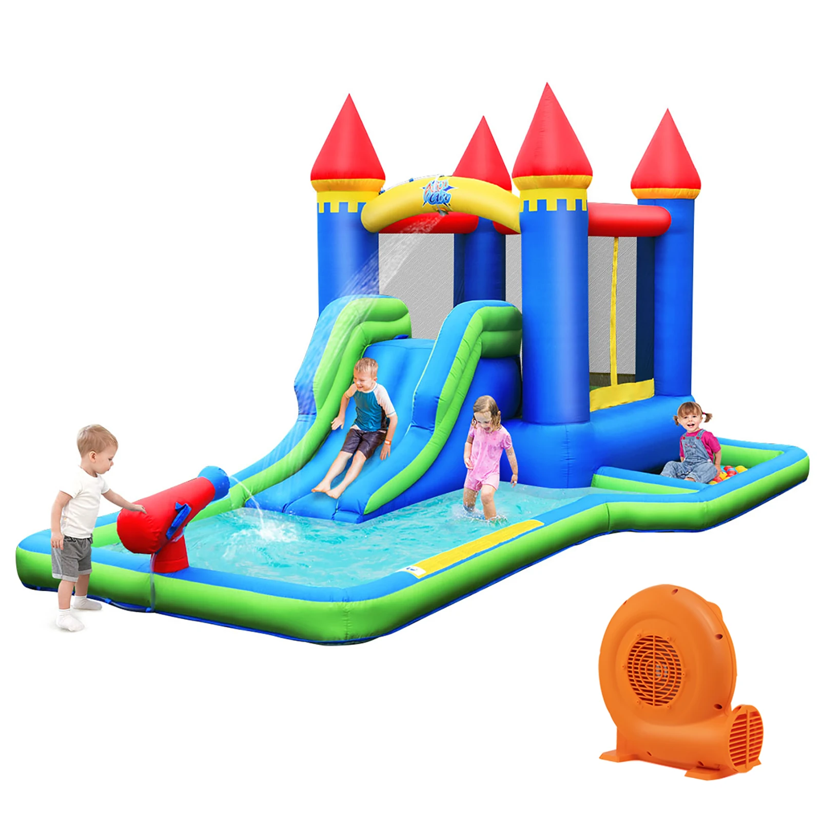 

Inflatable Castle Bouncer Bounce House Slide Water Park BallPit with 550W Blower