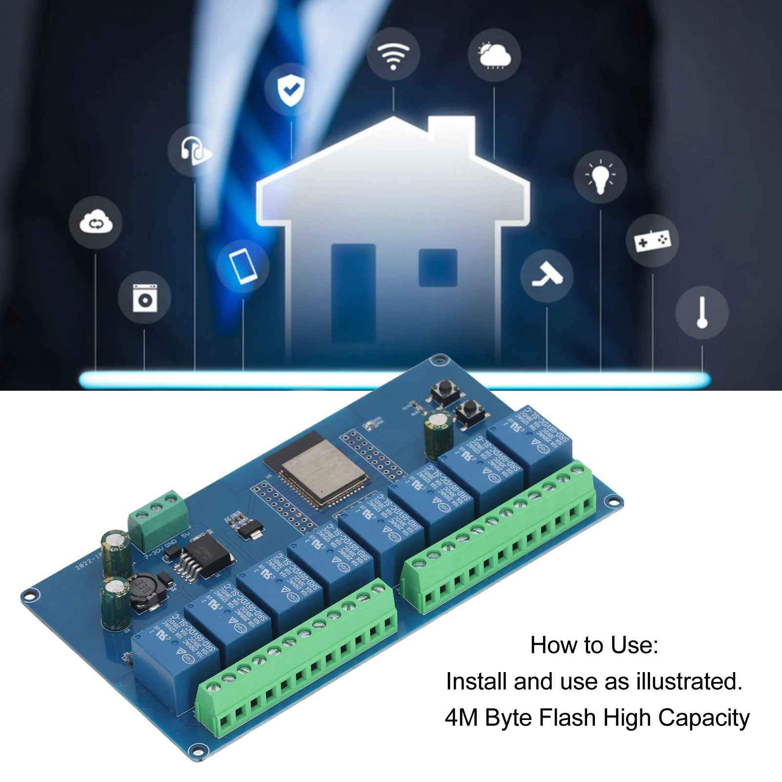 ESP32 WiFi Relay Module 8 Channel Relay Module ESP32 WiFi Wireless Control BLE Development Board ESP32‑WROOM‑32E  5‑30V