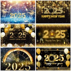 2025 Happy New Year Backdrops for Christmas Photography Decor Background Fireworks Celebrate Party Family  Poster Photo Studio