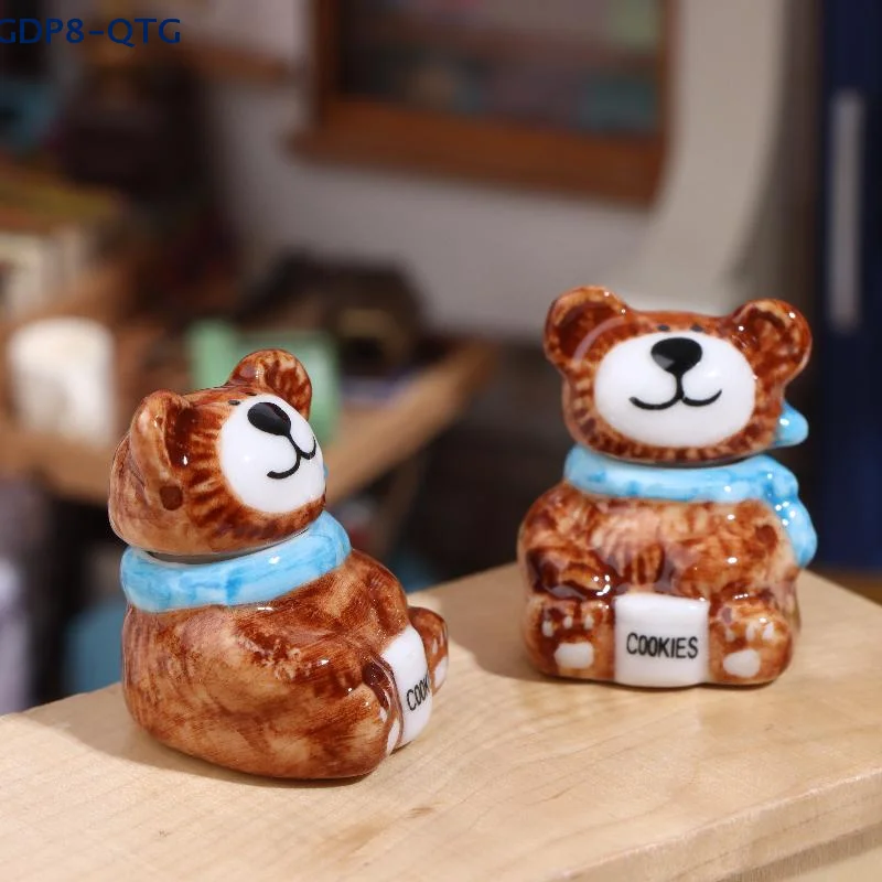 

NEW 1/3Sets Miniature Dollhouse Porcelain Bear Cookie And Candy Jars Ornaments For Diy Doll Kitchen Party Decoration Accessories