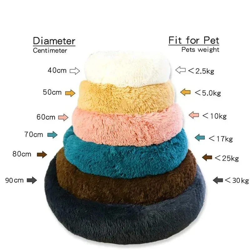 Grand lit rond moelleux pour animaux de compagnie, maison pour chat, accent en peluche, super doux, chaud, hiver, 40-90cm