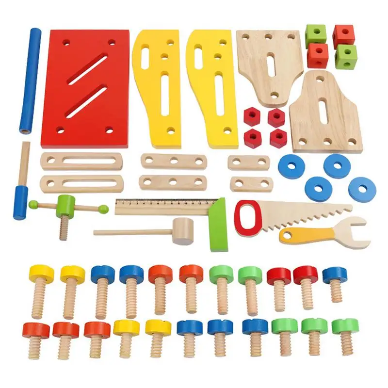 Kinder Holz Toolbox Pretend Play Set Pädagogisches Montessori Spielzeug Mutter Demontage Schraube Montage Simulation Reparatur Schreiner Werkzeug