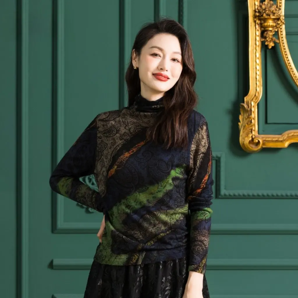 Maglione di lana sottile solubile in acqua con colletto stampato strato base H2804 Commercio all'ingrosso della fabbrica superiore invernale alla moda da donna