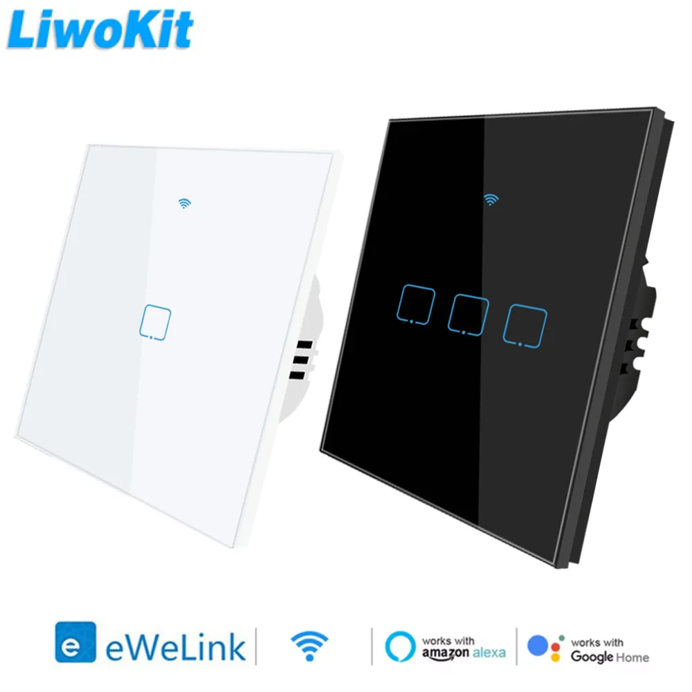 LiwoKit WiFi Smart Ewelink Light Switches EU Square Wall Touch Glass Panel Wireless Control By Alexa Google Home