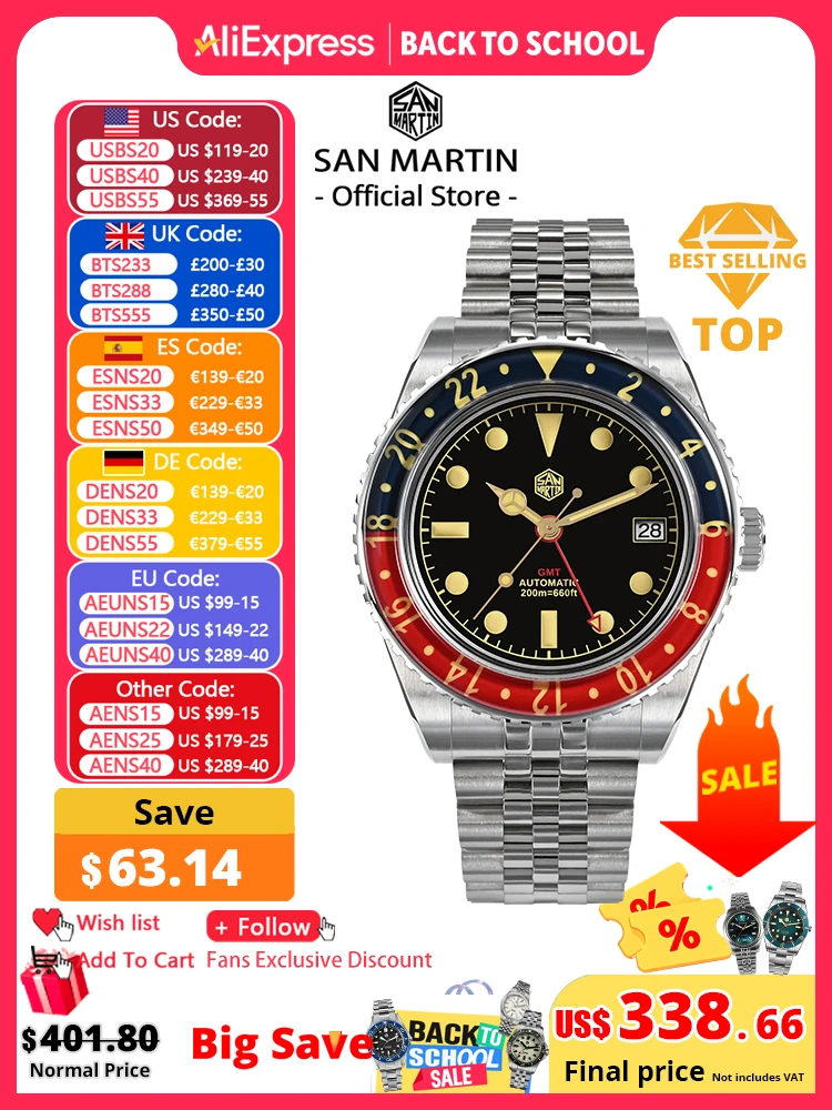 Seiko Watch Prospex - San Martin NH34 40mm GMT Luxury