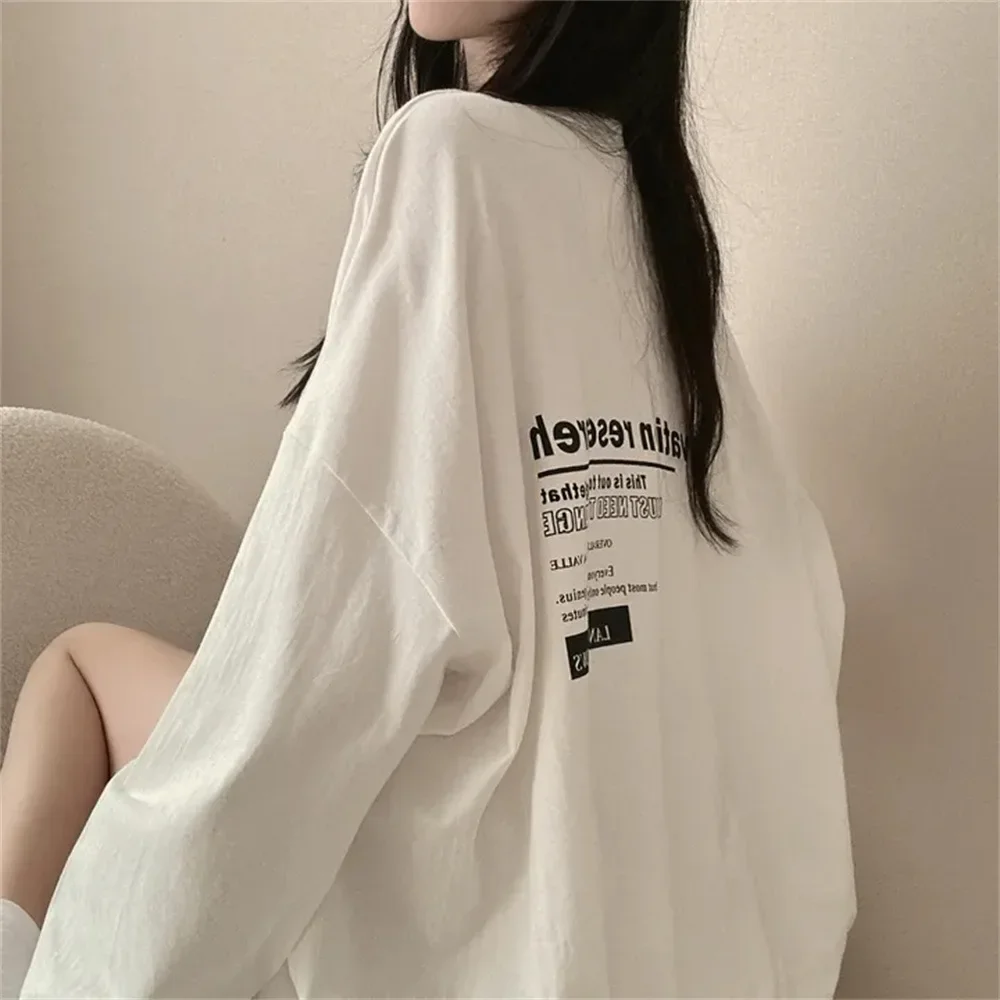 

Comfortable Lazy Style Korean Version plus Size Autumn New Fashion Casual round NeckLong Sleeve Pure Cotton Women's T-shirt