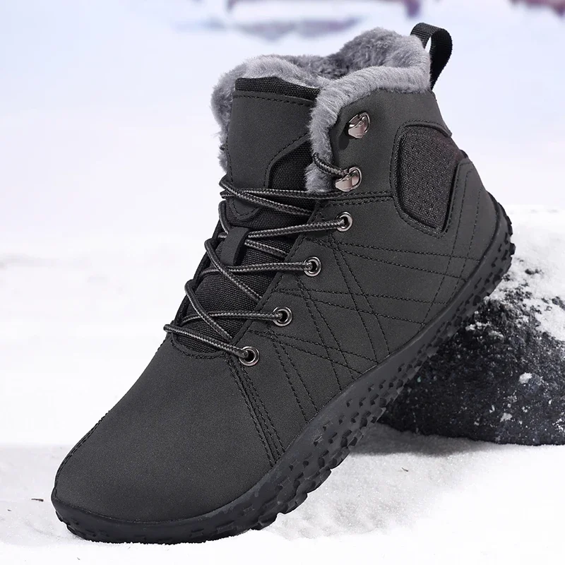 

Men Snow Boots Casual Winter Wide Toe Cotton Shoes Men Platform Non-slip Warm Plush Ankle Boots Outdoor Hiking Boots Plus Size