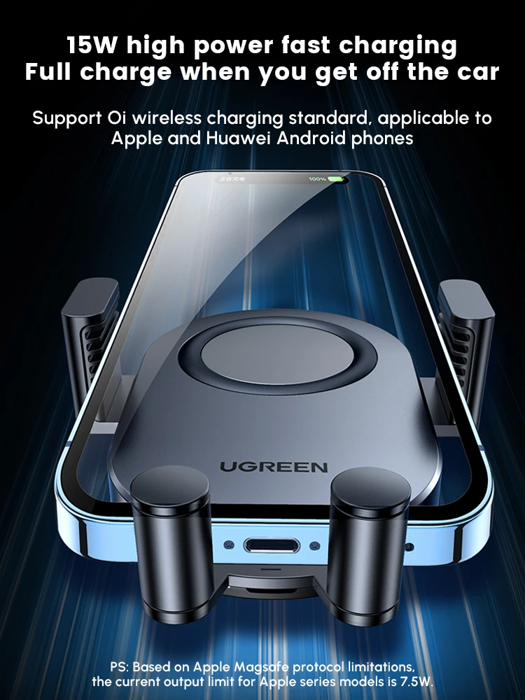 UGREEN Wireless Car Charger,15W Fast Charging Car Charger Phone Holder Mount for Car Air Vent Compatible with iPhone