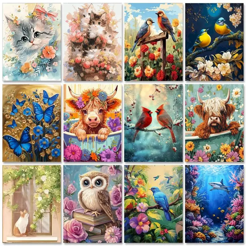 GATYZTORY Painting By Numbers Kits Animals Picture Wall Art Acrylic Paint On Canvas Cat Coloring By Numbers For Home Artwork