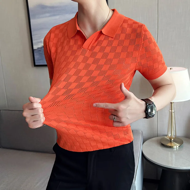 

British Style Men's Summer Casual Short Sleeves Polo Shirts/Male Slim Fit High Quality Plaid Business Knitting POLO Shirts S-4XL