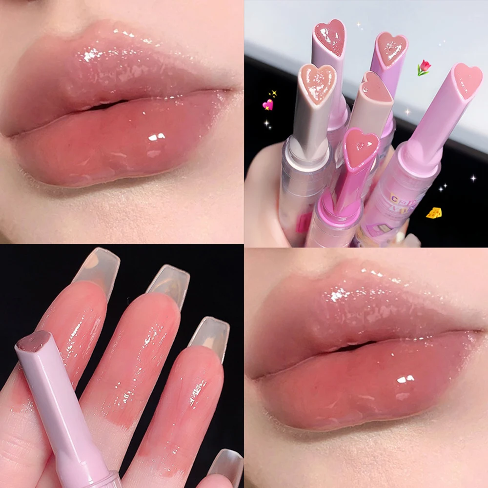 

Lipstick Heart-shaped Lip Glaze Pink Water Gloss Glaze Waterproof Non-stick Cup Lasting Hydrating Fade Lip Lines Gloss Makeup