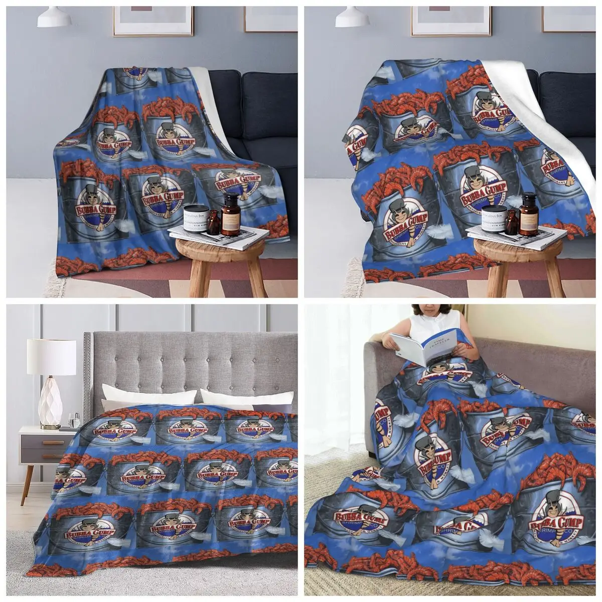 Bubba Gump Shrimp Forrest Movie Blankets Soft Warm Flannel Throw Blanket Plush for Bed Travel Home Couch