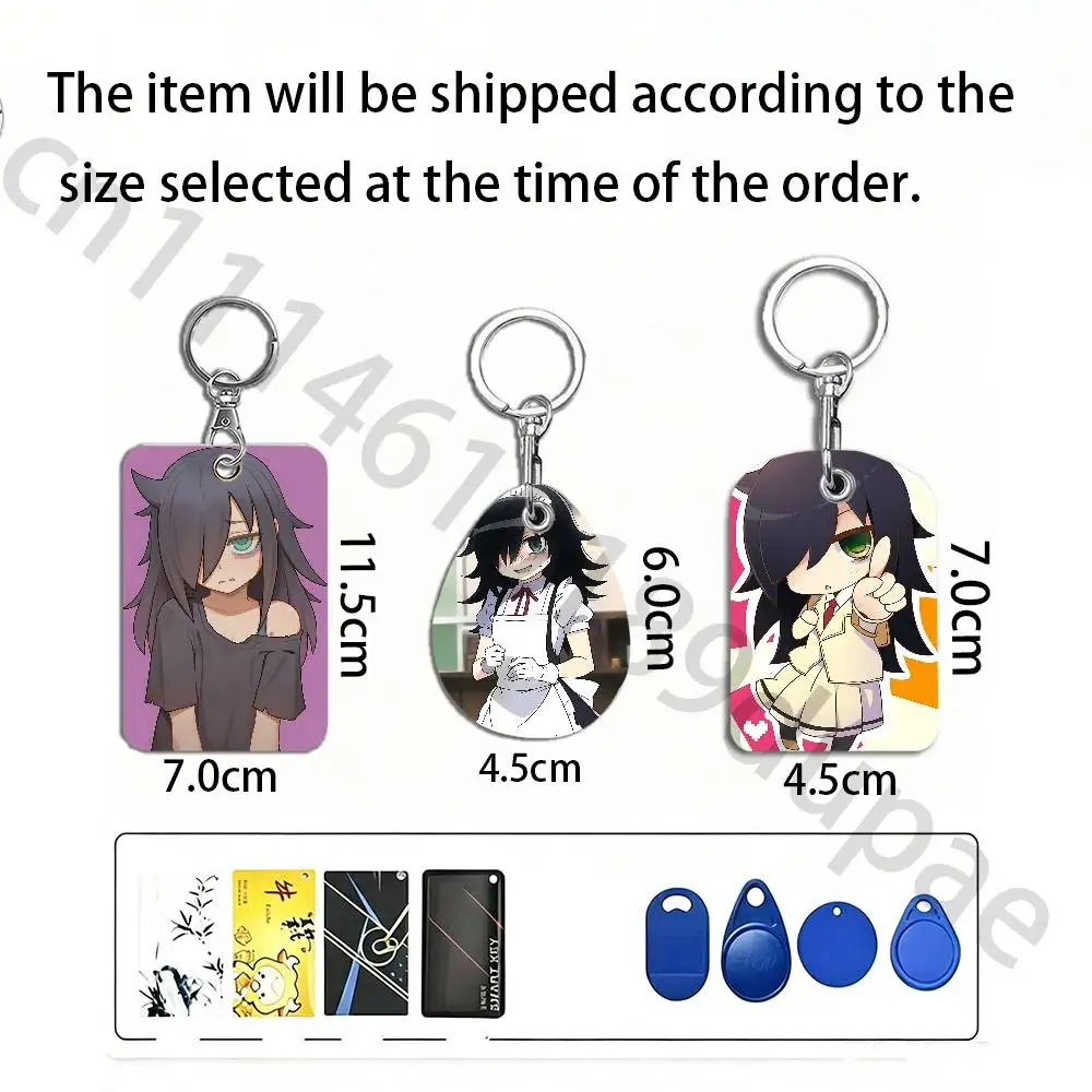 W-Watamote Tomoko K-Kuroki Protective Printed Leather Card Case Metal Keychain for Bank Credit Bus Subway ID Cards