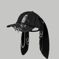 Celebrity-Inspired Niche Rabbit Ear Denim Ripped Baseball Cap Washed Graffiti Hip-Hop Sun Hat Trendy Cap - Image 5