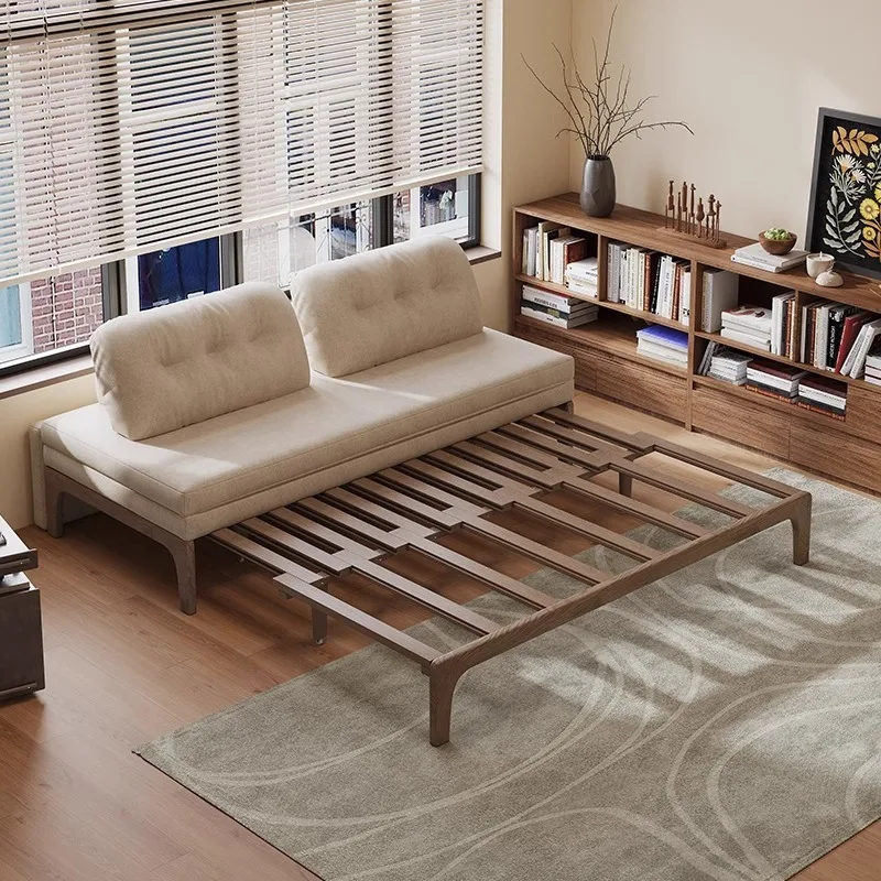 

New solid wood sofa bed foldable retractable bedroom household small apartment living room simple sofa bed multi-function