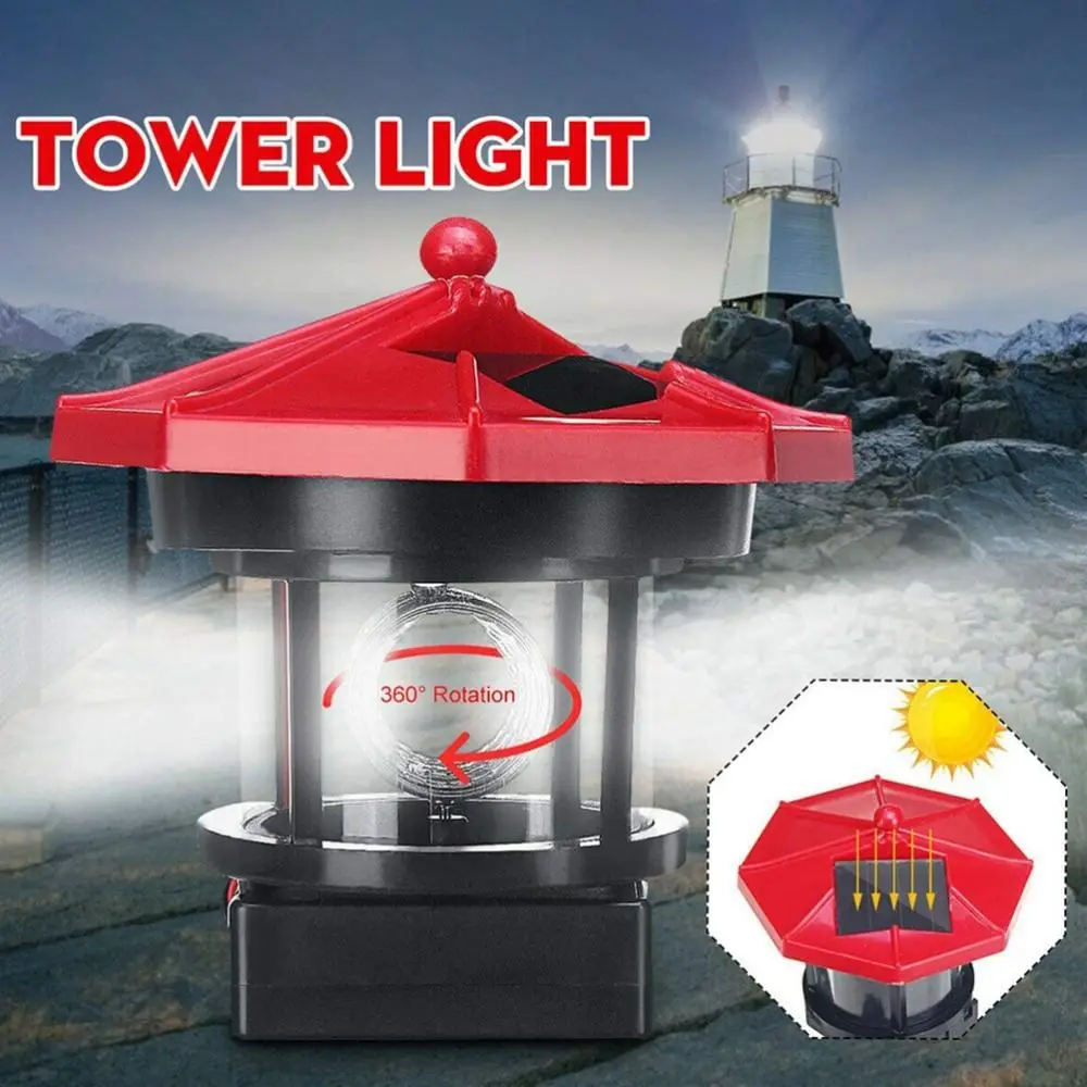 LED Rotating Lighthouse Light Solar Powered Waterproof Design Solar Decorative Lamp Rotating Function Auto On/Off