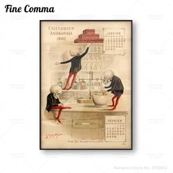 Vintage Poster Antikamnia Calendar Antique Medical Skulls Skeleton Illustration Wall Art Canvas Print Funny Bone Wall Decor