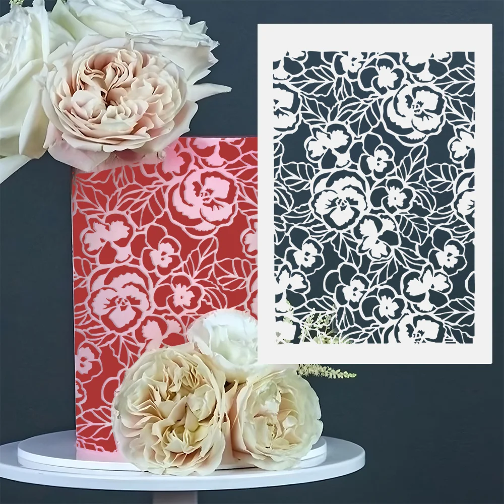 Single Floral Pattern Cake Spray Stencil, Flexible PET Mold for Cake Cookie Baking Decoration & DIY Handmade Crafts