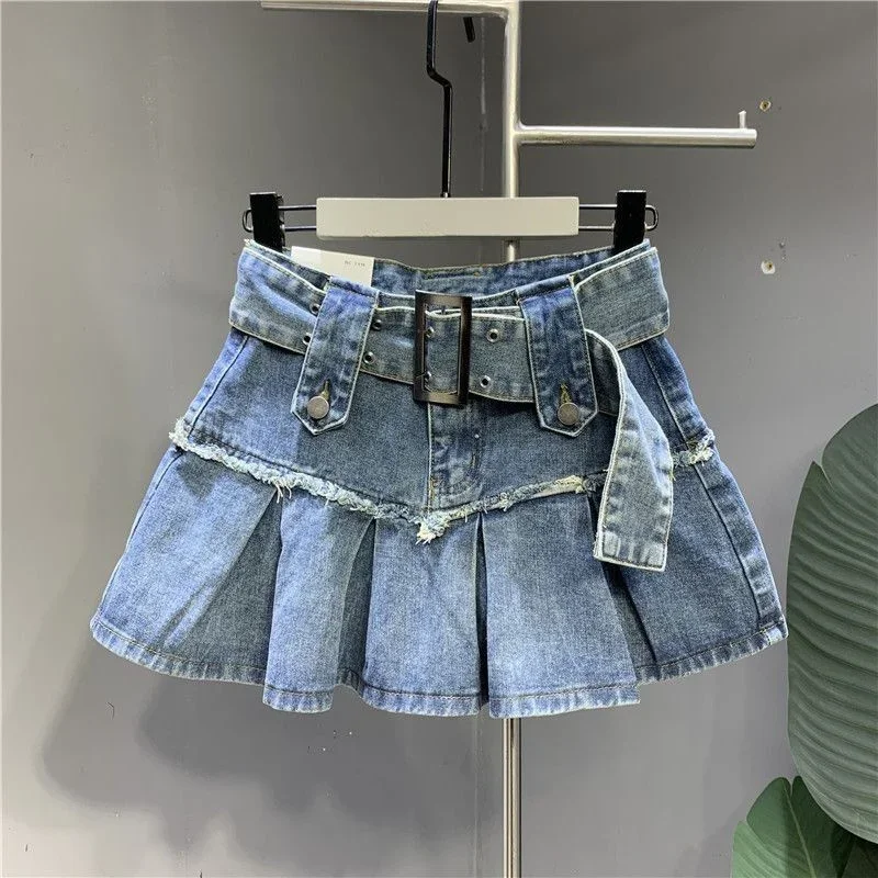 

Denim Pleated Skirt Korean Fashion Women High Waist A-Line Sexy Jean Mini Skirt Retro Hot Girls Summer Short Skirts Womens C517