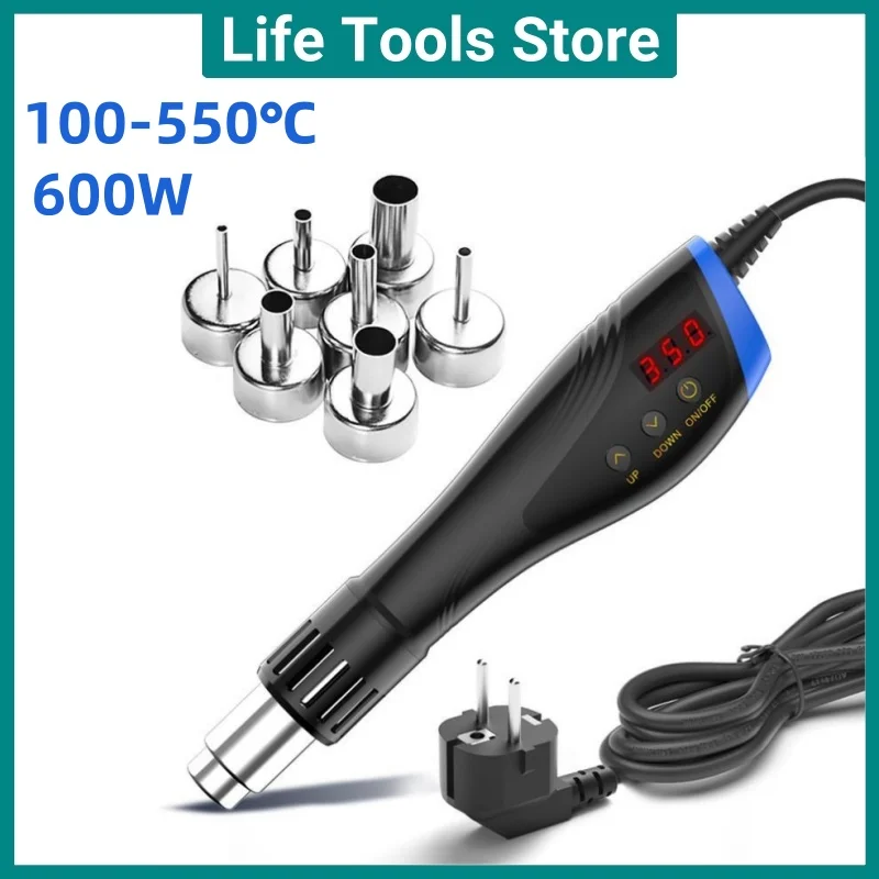 

600W Handheld Hot Air Machine, Powerful Portable Welding Tool, LCD Digital Display Set with 7pcs Soldering Nozzle Repairing