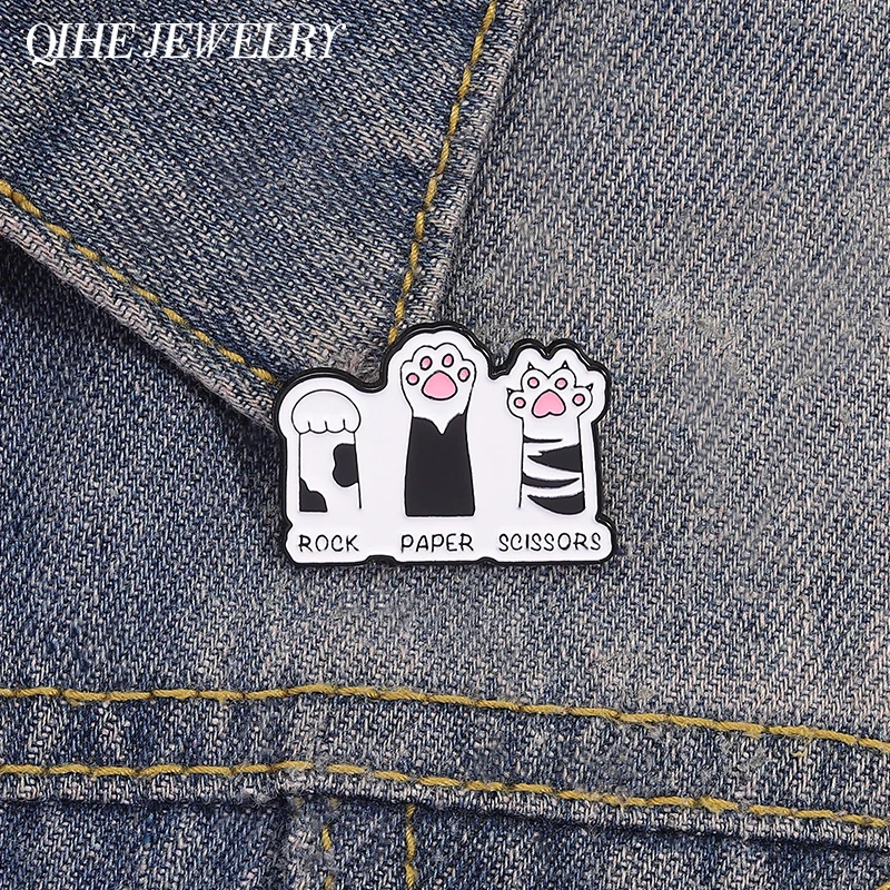 Steinpapier Schere Katzenpfote Emaille Pins Niedliche Katzenpfote Metall Broschen Revers Kleidung Abzeichen Tierschmuck Geschenk für Kinder Freunde