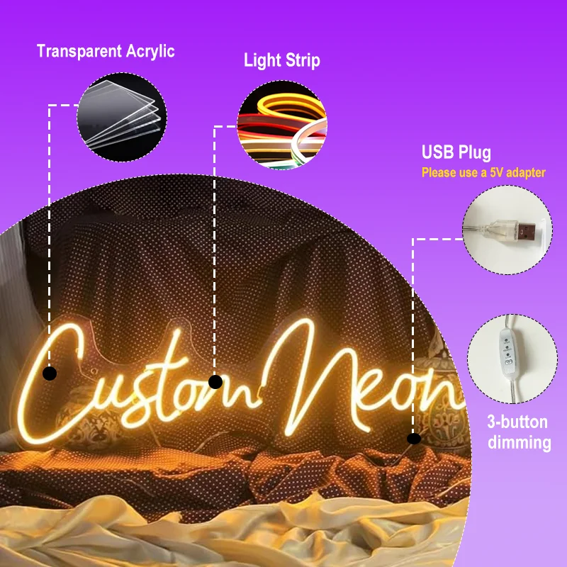 Custom Acrylic Name Neon Sign Personalized LED Neon Sign For  Wedding Birthday Party Wall Decoration Custom Neon Night Light