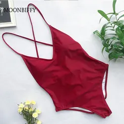 Female Sexy Solid Bikinis Women Bandage One Piece Backless Swimsuit Bathing Suits Bodysuit Beach Wear Swim Suit Monokini