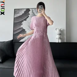 YUDX Pleated Butterfly Sleeve Solid Color Elegant Slim Women's Dress Printed Fashion Temperament Dress 2024 Summer New