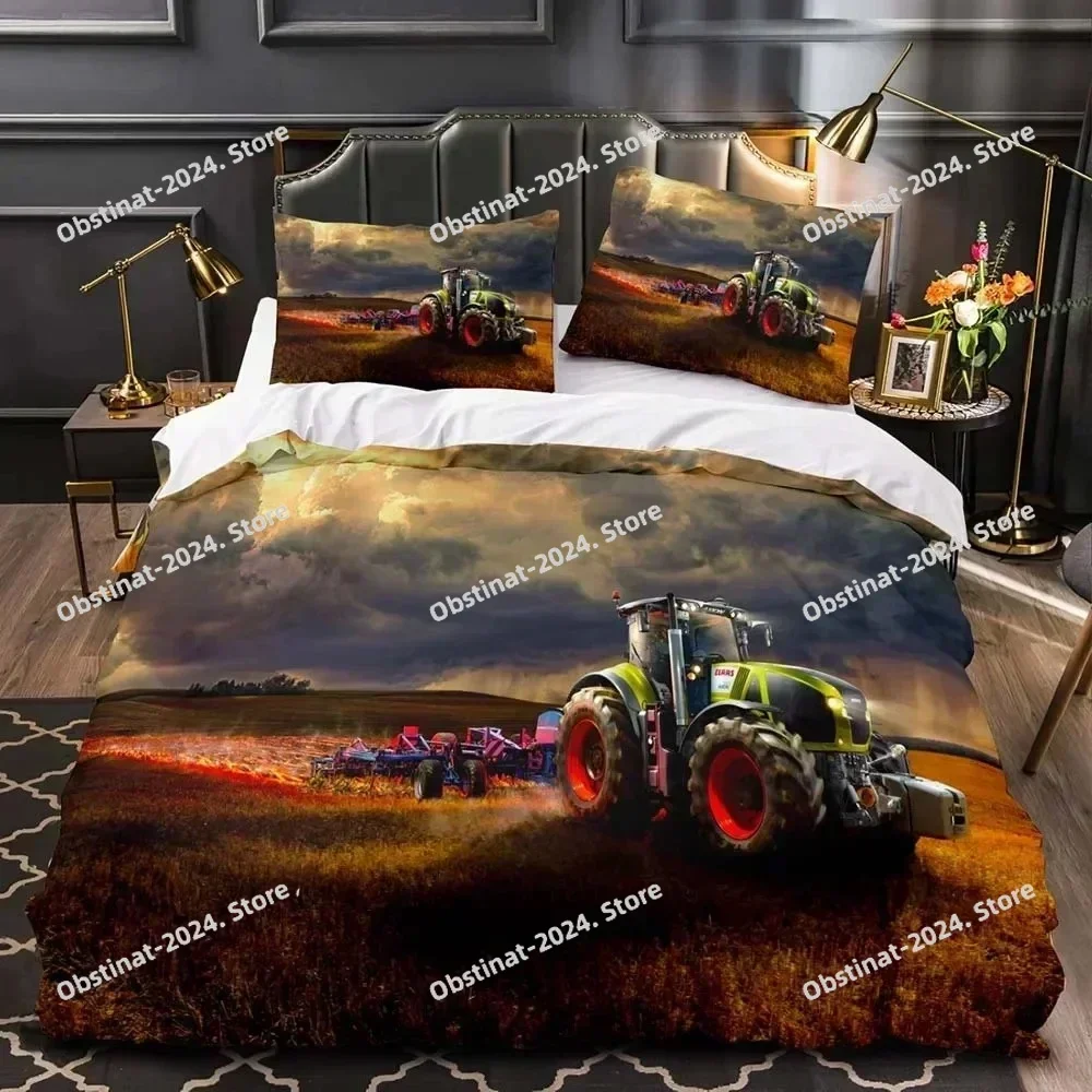 2025 Boys Tractor Print Bedding Set Men Construction Cars Pattern Comforter Cover for Boys Heavy Machinery Vehicles Duvet Cover