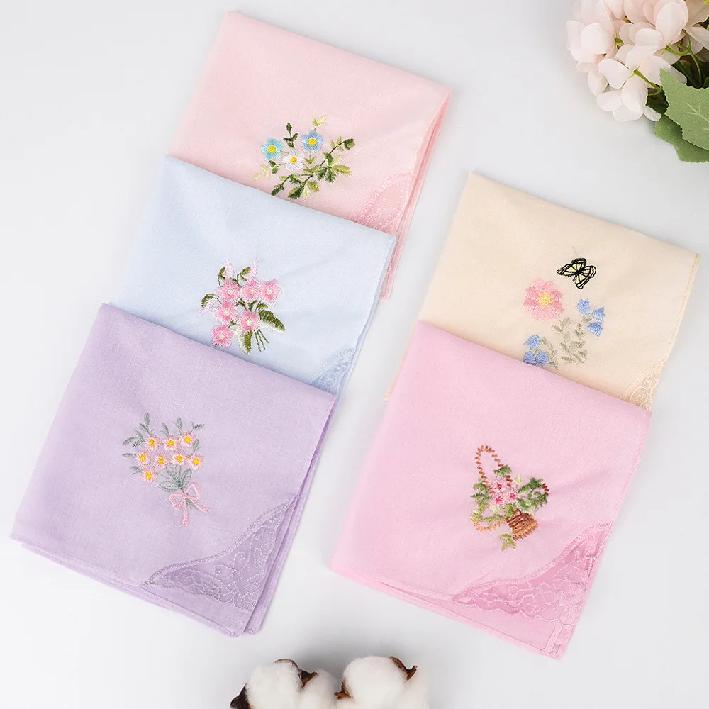 3 قطعة منديل القطن فراشة زهرة الدانتيل والتطريز القطن الخالص المرأة سوتشو منشفة مربعة 28*28 سنتيمتر #2