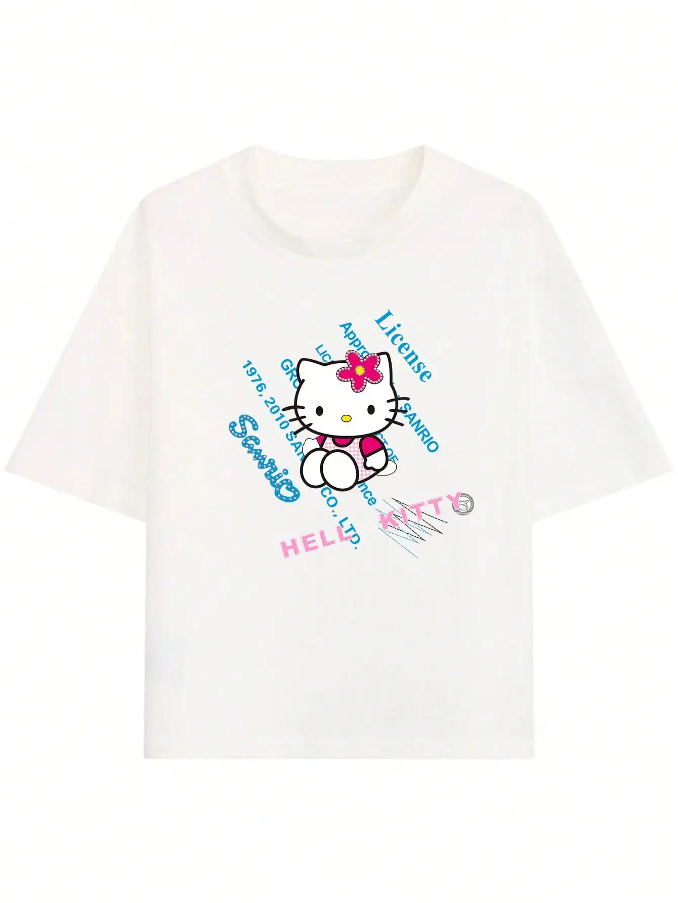 تي شيرت نسائي منقوش عليه رسوم كرتونية مصنوع من مزيج البوليستر، كاجوال قابل للغسل في الغسالة برقبة دائرية وأكمام مكشوفة الكتف