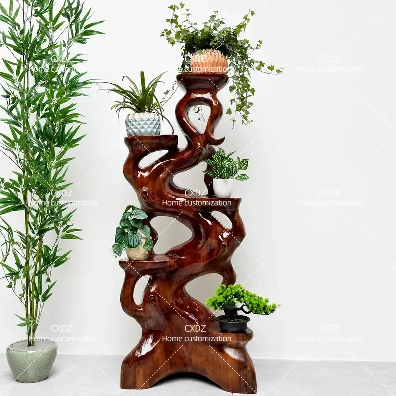 Natural Camphor Wood Root Carving Flower Stand Solid Wood Bonsai Base Living Room Ornament Random Tree Root Art Display Rack