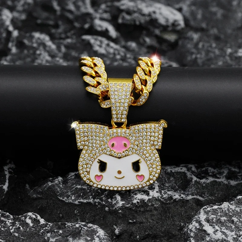 Sanrio necklace jewelry kuromi men's and women's diamond chain necklace Halloween women's long layered necklace cartoon gift
