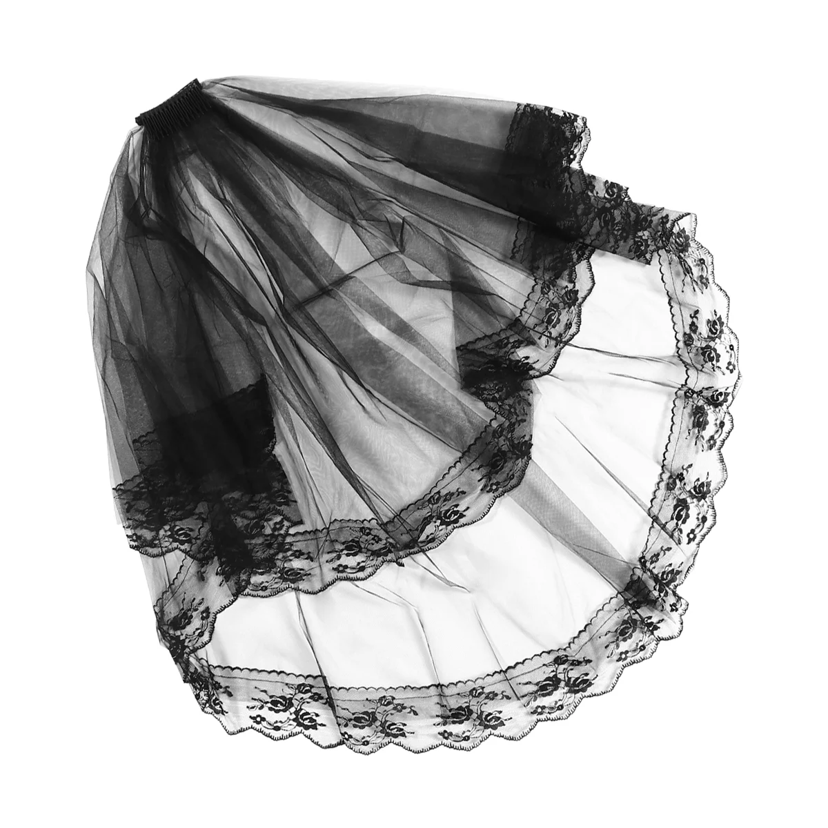 

Wedding Dresses for Bride Halloween Barrettes Comb Lace Two Layers Headdress Belt Face Cover Headband Veil Miss Black with