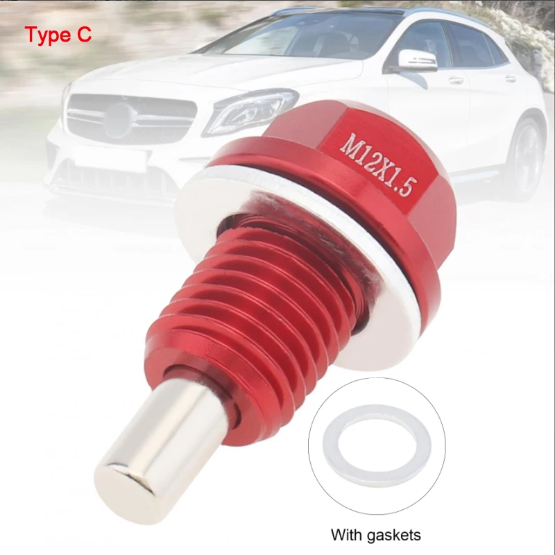 M12x1.5 / M14x1.5 Magnetic Oil Drain Plug Oil Drain Sump Nut Aviation Aluminum with Washer Gasket Oil Drain Bolt Car Accessories