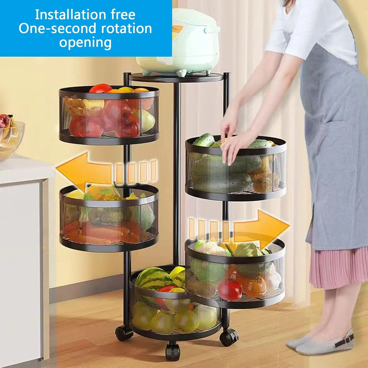 Rotating Storage Rack For Kitchen, Fruit And Vegetable Storage For Kitchen Rotating Storage Rack With Wheels,Kitchen Storage