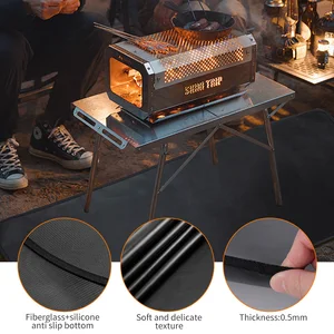 حصيرة مدفأة سوداء مقاومة للحريق ، حصيرة نصف مستديرة ، حماية مانعة للانزلاق ، وسادة مقاومة للهب للشواء في الهواء الطلق للنزهة أعلى 12 مبيعات سجادة مدفأة - No11