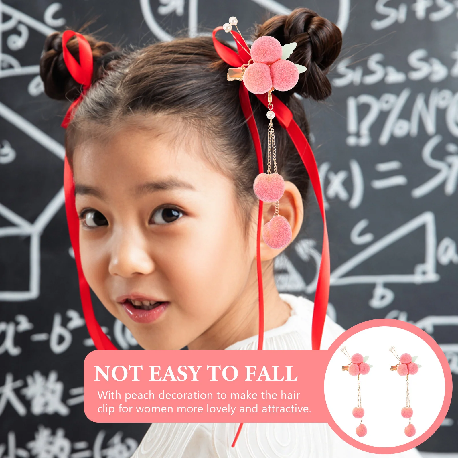 

2pcs Peach Clips Long Tassel Hair Accessories For Women Wedding Prom Birthday Decorative Small Hairpins Fine Thin Thick