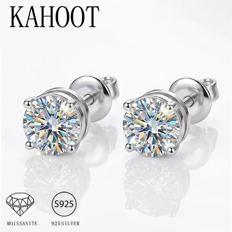 

A pair of 925 silver moissanite simple four-claw men's and women's couple earrings, suitable for daily wear and marriage