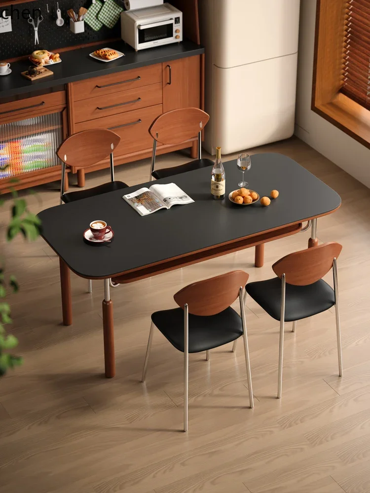 

i5.15 Dining Table Rectangular Household Modern Minimalist Light Luxury Wax Wood Rock Plate Dining Table