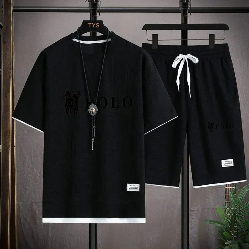 

Men's Summer 2026 2 Piece Set Short Sleeve T-Shirt + Shorts Breathable Casual Fitness Jogging Outfit for Running & Gym