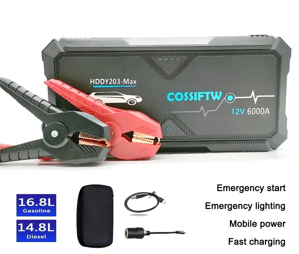 12V Car Jump Starter Power Bank Portable Battery Booster Charger 6000A Starting Device Auto Emergency Start-up Car Charger