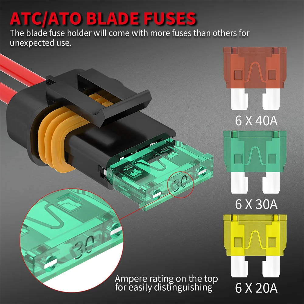 6 Stück Inline-Sicherungshalter 12V 12 AWG Wasserdichter ATC/ATO Flachsicherungshalter mit 20/30/40A Inline-Sicherung Hochleistungs-Inline-Sicherungshalter – Detail 3