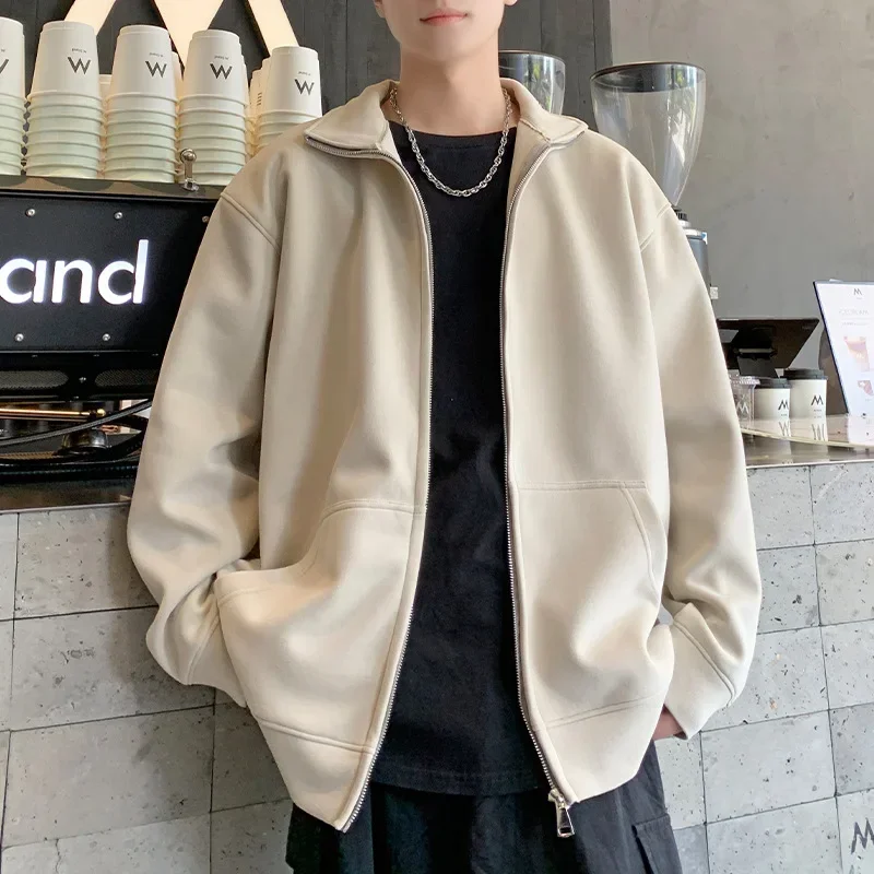 

Новинка 2025, мужская свободная спортивная куртка с воротником на молнии и длинным рукавом, повседневная модная брендовая верхняя одежда на весну и осень, удобная уличная одежда