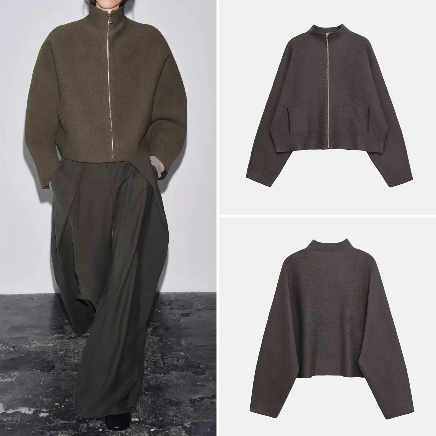 

Women's Knitted Zipper Long Sleeve Stand Collar Jacket Autumn 2025 New Style ZADATA Fashion European Style Girl's Cardigan